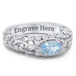 Vintage Graduation Ring in 925 Sterling Silver with Aquamarine and Emerald