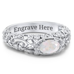 Vintage Graduation Ring in 925 Sterling Silver with Opal and Emerald
