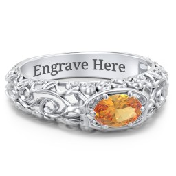 Vintage Graduation Ring in 925 Sterling Silver with Citrine and Emerald