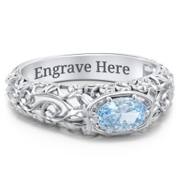 Vintage Graduation Ring in 925 Sterling Silver with Aquamarine