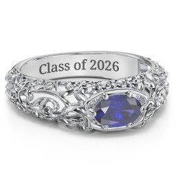 Vintage Graduation Ring in 925 Sterling Silver with Blue Sapphire