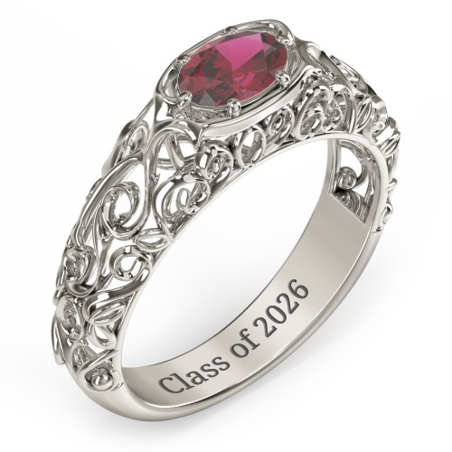 Vintage Graduation Ring – 10K White Gold with Ruby