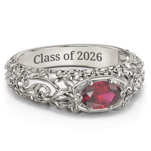 Vintage Graduation Ring – 10K White Gold with Ruby