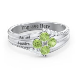 Engravable Triple Band Gemstone
Ring with Accents
