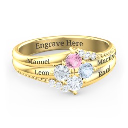 Engravable Triple Band Gemstone
Ring with Accents