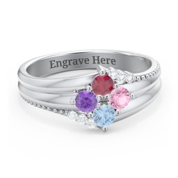 Engravable Triple Band Gemstone
Ring with Accents