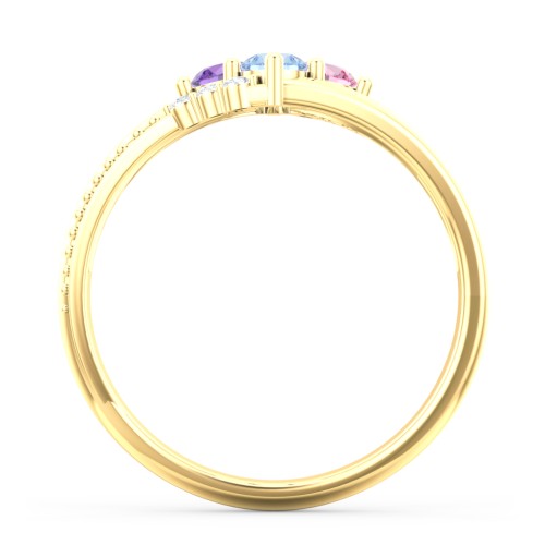 Engravable Triple Band Gemstone
Ring with Accents – 10K Yellow Gold with Ruby, Amethyst, Pink Tourmaline, Blue Topaz, and White Premium Zirconia