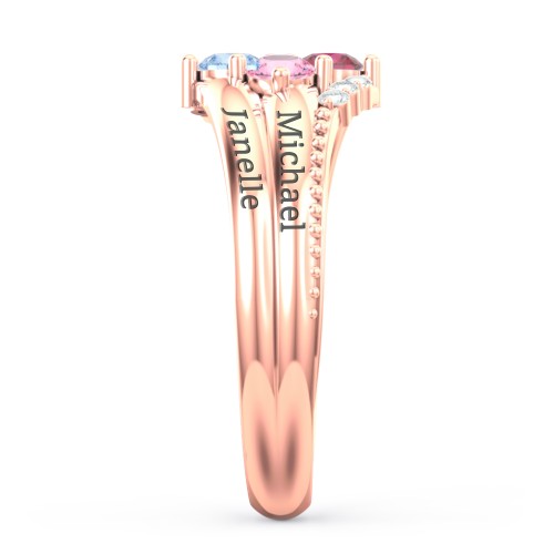Engravable Triple Band Gemstone
Ring with Accents – 10K Rose Gold with Ruby, Amethyst, Pink Tourmaline, Blue Topaz, and White Premium Zirconia