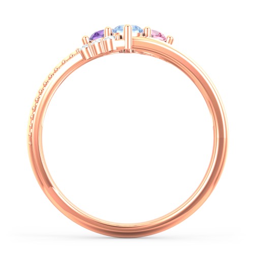 Engravable Triple Band Gemstone
Ring with Accents – 10K Rose Gold with Ruby, Amethyst, Pink Tourmaline, Blue Topaz, and White Premium Zirconia