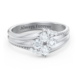 Engravable Triple Band Gemstone
Ring with Accents in 925 Sterling Silver with Diamond