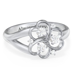 Engravable Intertwined Triple Heart Ring with Gemstones in 925 Sterling Silver with Diamond