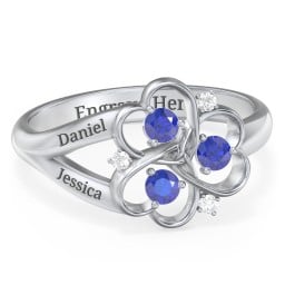 Engravable Intertwined Triple Heart Ring with Gemstones