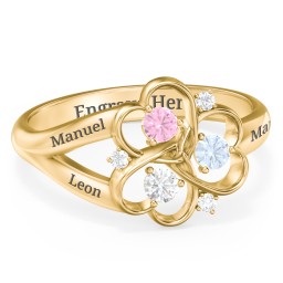 Engravable Intertwined Triple Heart Ring with Gemstones