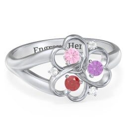 Engravable Intertwined Triple Heart Ring with Gemstones