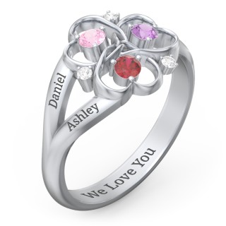 Engravable Intertwined Triple Heart Ring with Gemstones | Jewlr