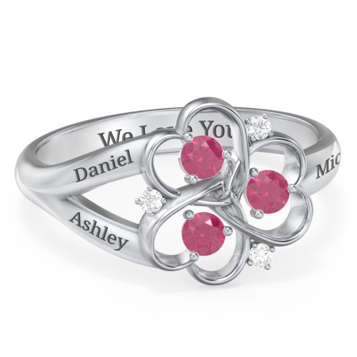 Engravable Intertwined Triple Heart Ring with Gemstones