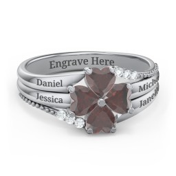 A Mother's Love and Luck Ring in 925 Sterling Silver with Garnet and White Premium Zirconia