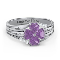 A Mother's Love and Luck Ring in 925 Sterling Silver with Amethyst and White Premium Zirconia