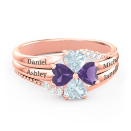 A Mother's Love and Luck Ring in 10K Solid Rose Gold with Aquamarine, Amethyst, and White Premium Zirconia