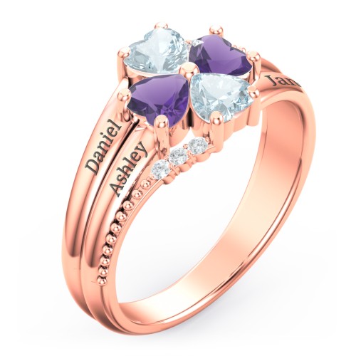 A Mother's Love and Luck Ring – 10K Rose Gold with Aquamarine, Amethyst, and White Premium Zirconia