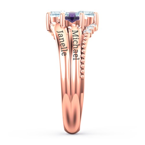 A Mother's Love and Luck Ring – 10K Rose Gold with Aquamarine, Amethyst, and White Premium Zirconia