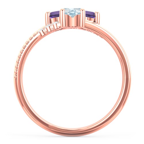 A Mother's Love and Luck Ring – 10K Rose Gold with Aquamarine, Amethyst, and White Premium Zirconia