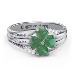 A Mother's Love and Luck Ring in 925 Sterling Silver with Emerald and White Premium Zirconia
