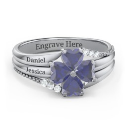 A Mother's Love and Luck Ring in 925 Sterling Silver with Blue Sapphire and White Premium Zirconia