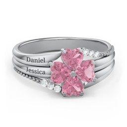 A Mother's Love and Luck Ring in 925 Sterling Silver with Pink Tourmaline and White Premium Zirconia