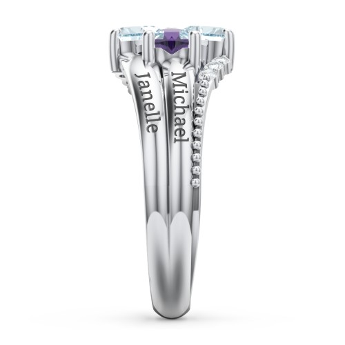 A Mother's Love and Luck Ring – Sterling Silver with Aquamarine, Amethyst, and White Premium Zirconia