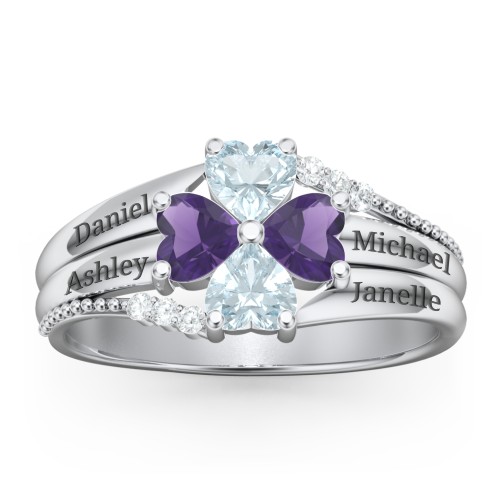 A Mother's Love and Luck Ring – Sterling Silver with Aquamarine, Amethyst, and White Premium Zirconia
