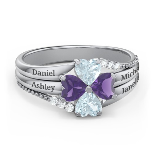 A Mother's Love and Luck Ring – Sterling Silver with Aquamarine, Amethyst, and White Premium Zirconia