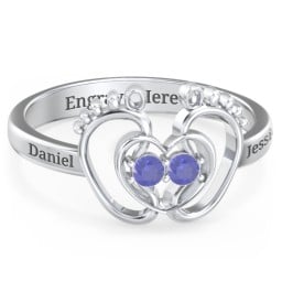 Baby Footprint and Heart Ring with Gemstones
