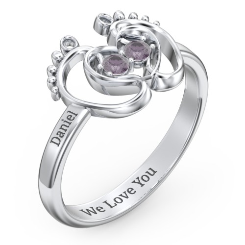 Baby Footprint and Heart Ring with Gemstones