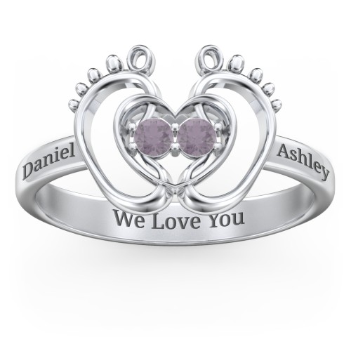 Baby Footprint and Heart Ring with Gemstones