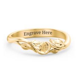 Solitaire Leaf Band Ring