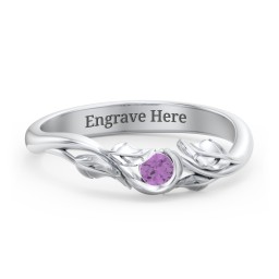 Solitaire Leaf Band Ring in 925 Sterling Silver with Amethyst