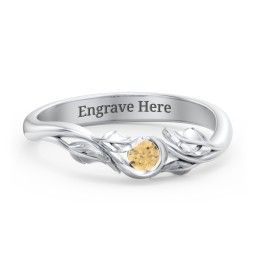 Solitaire Leaf Band Ring in 925 Sterling Silver