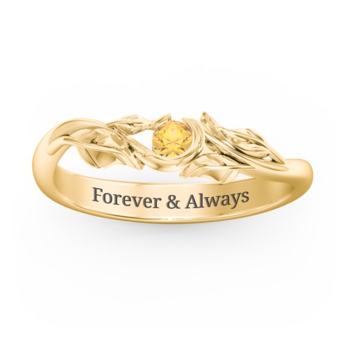 Solitaire Leaf Band Ring