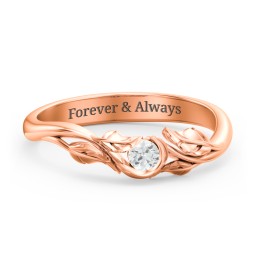 Solitaire Leaf Band Ring in 10K Solid Rose Gold