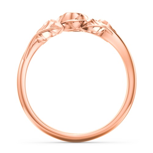 Solitaire Leaf Band Ring – 10K Rose Gold with Cubic Zirconia