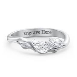 Solitaire Leaf Band Ring in 925 Sterling Silver with Cubic Zirconia