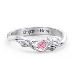 Solitaire Leaf Band Ring in 925 Sterling Silver with Pink Tourmaline