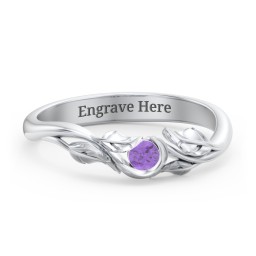 Solitaire Leaf Band Ring in 925 Sterling Silver with Amethyst