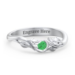 Solitaire Leaf Band Ring in 925 Sterling Silver with Emerald