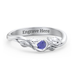 Solitaire Leaf Band Ring in 925 Sterling Silver with Blue Sapphire