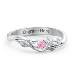 Solitaire Leaf Band Ring in 925 Sterling Silver with Pink Tourmaline