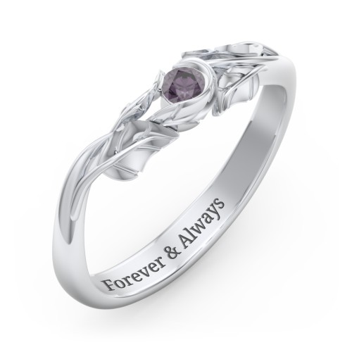 Solitaire Leaf Band Ring – Sterling Silver with Alexandrite