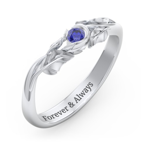 Solitaire Leaf Band Ring – Sterling Silver with Blue Sapphire