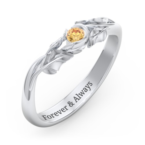 Solitaire Leaf Band Ring – Sterling Silver with Citrine